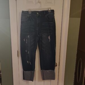 Women's Distressed Boyfriend Jeans in Dark Blue
